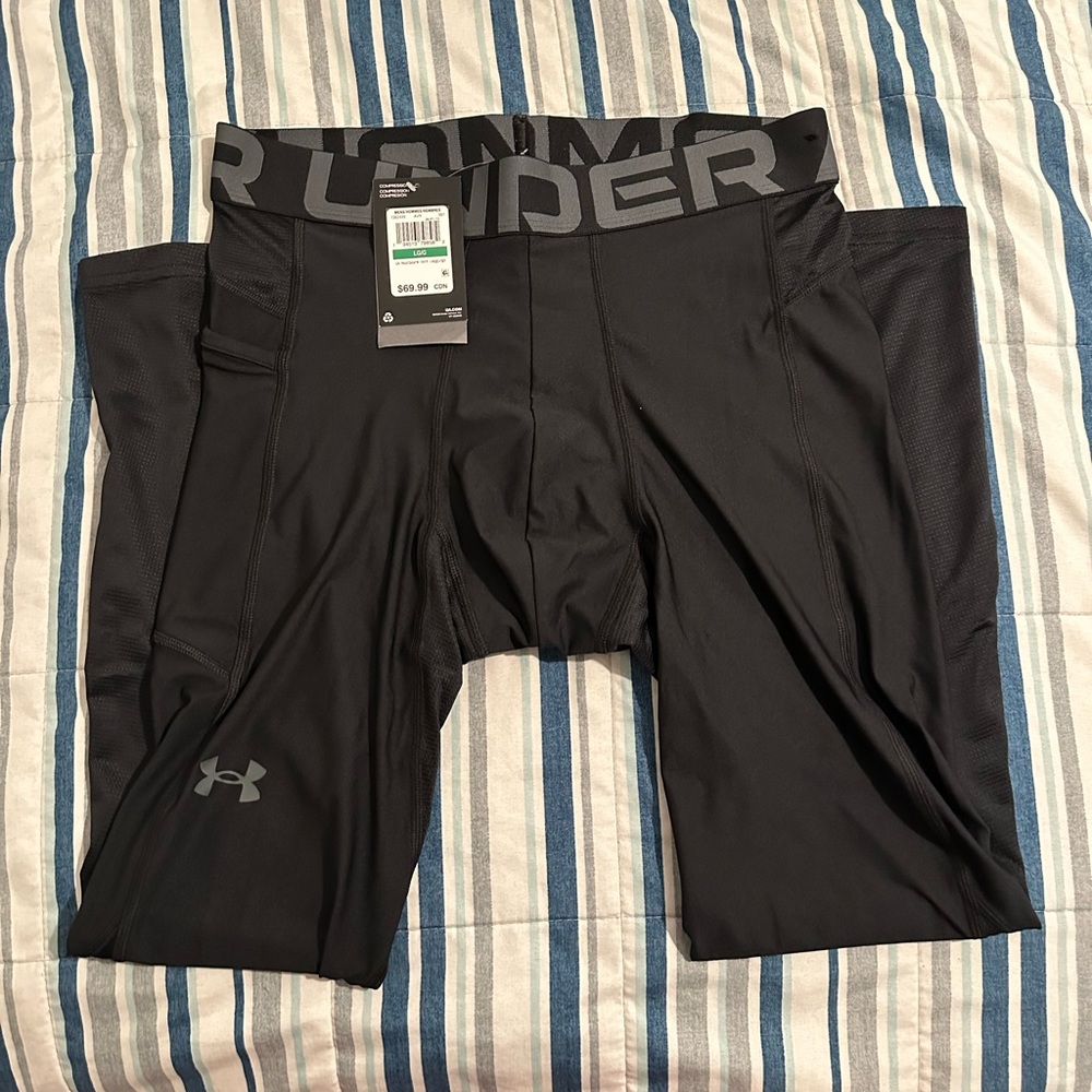 NWT Under Armour Men's HeatGear Black Vent Leggings, LARGE